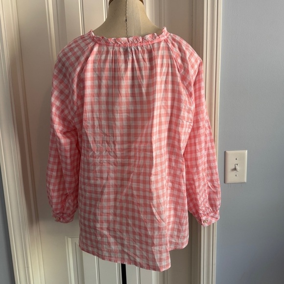 Talbots Plus Petite 1X Pink & White Check Button Down Blouse Top 1XP Preppy - Picture 3 of 8